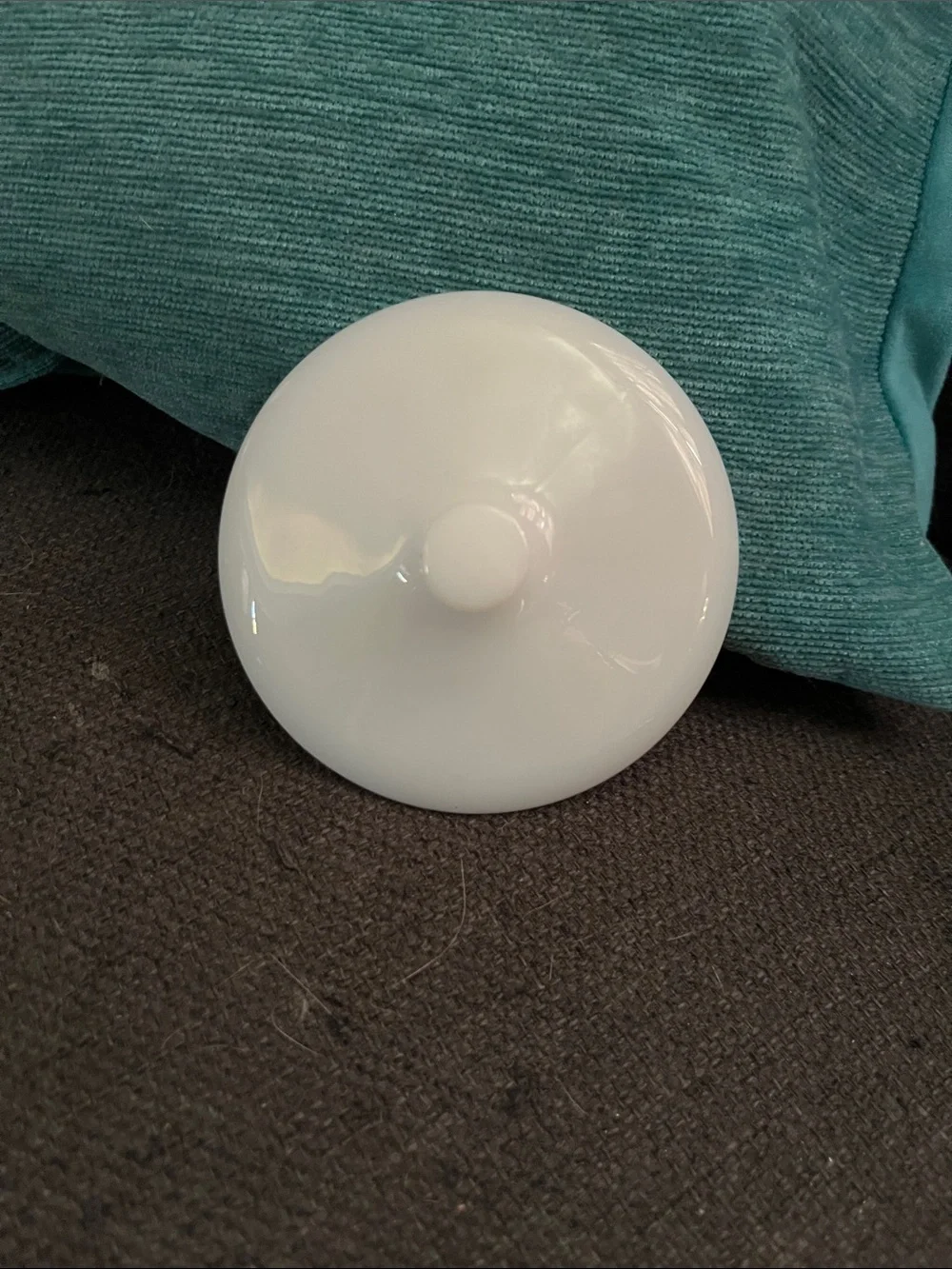 Vintage Pyrex White Milk Glass Sugar Bowl with Turquoise Rims